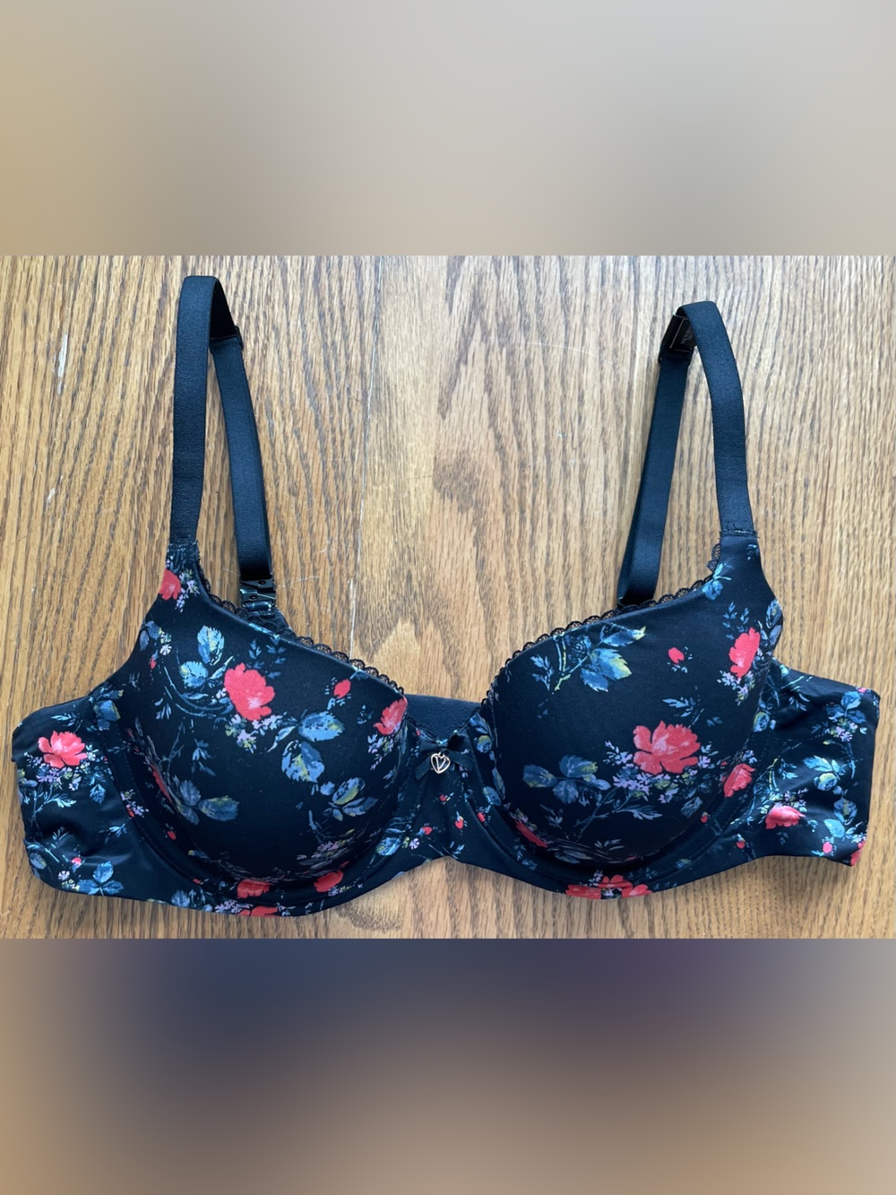 NWT Victoria’s Secret 38B Lightly Lined Demi Bra Black Floral Print